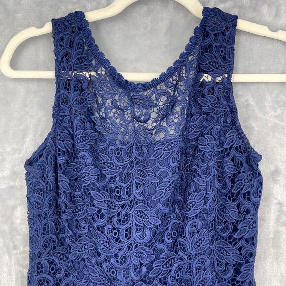 White House Black Market Dress 2 Navy Blue Lace Sheath Sleevless Satin Lined - Picture 2 of 16